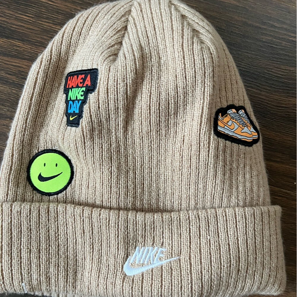 Nike Kids Beige Beanie with Fun Patches